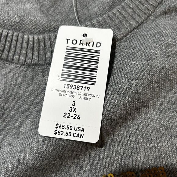 NWT Torrid Sequined "CHEERS" Sweater, 3XL, Gray Pullover, Cotton, Holidays - Picture 5 of 7